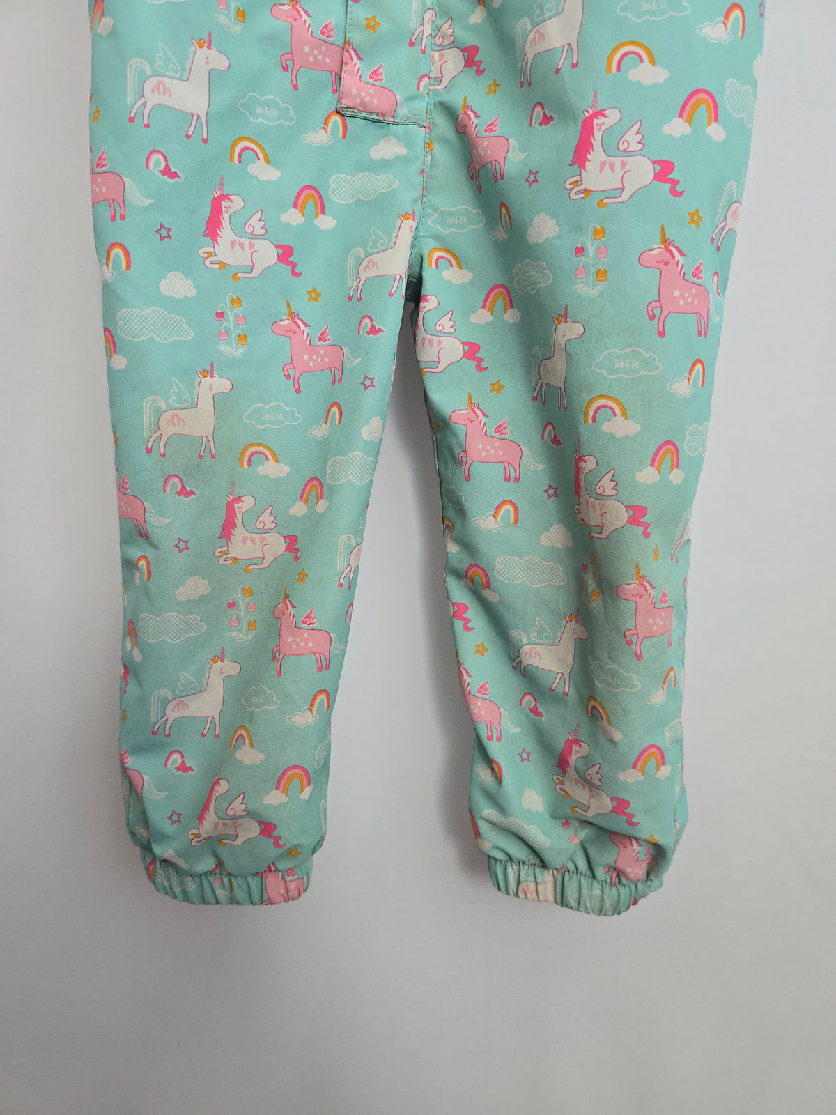 PLAY Jan & Jul Teal Unicorn Fleece Lined Rainsuit • 2 years