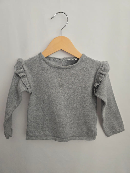 Jamie Kay Grey Ruffle Shoulder Knit Sweater • 1 year