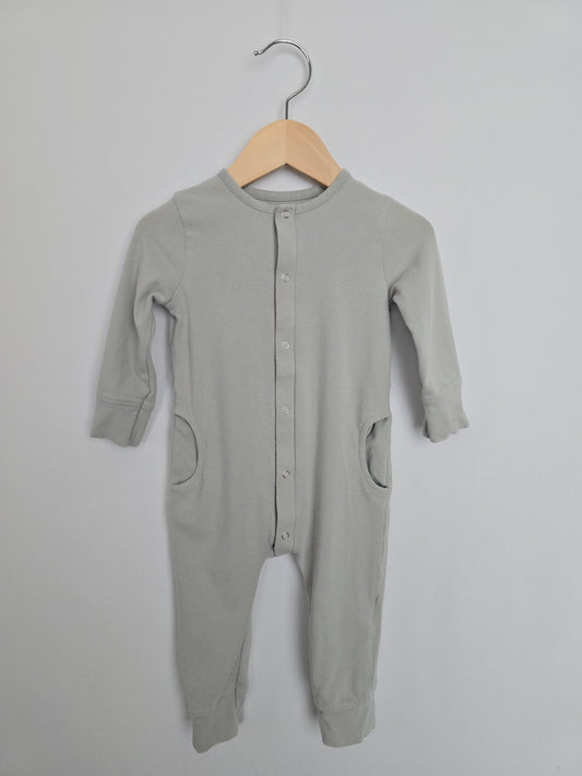 Pehr Powder Blue Organic Cotton Snap Romper • 6-12 months