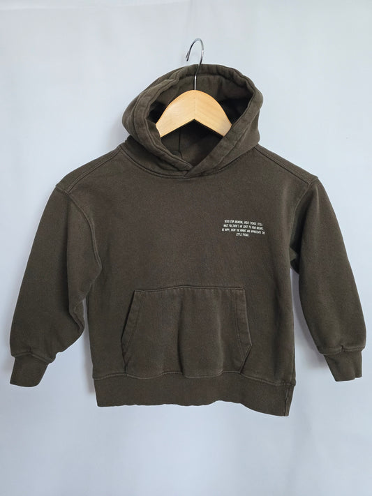 Zara Dark Brown Hoodie with Script • 6-7 years