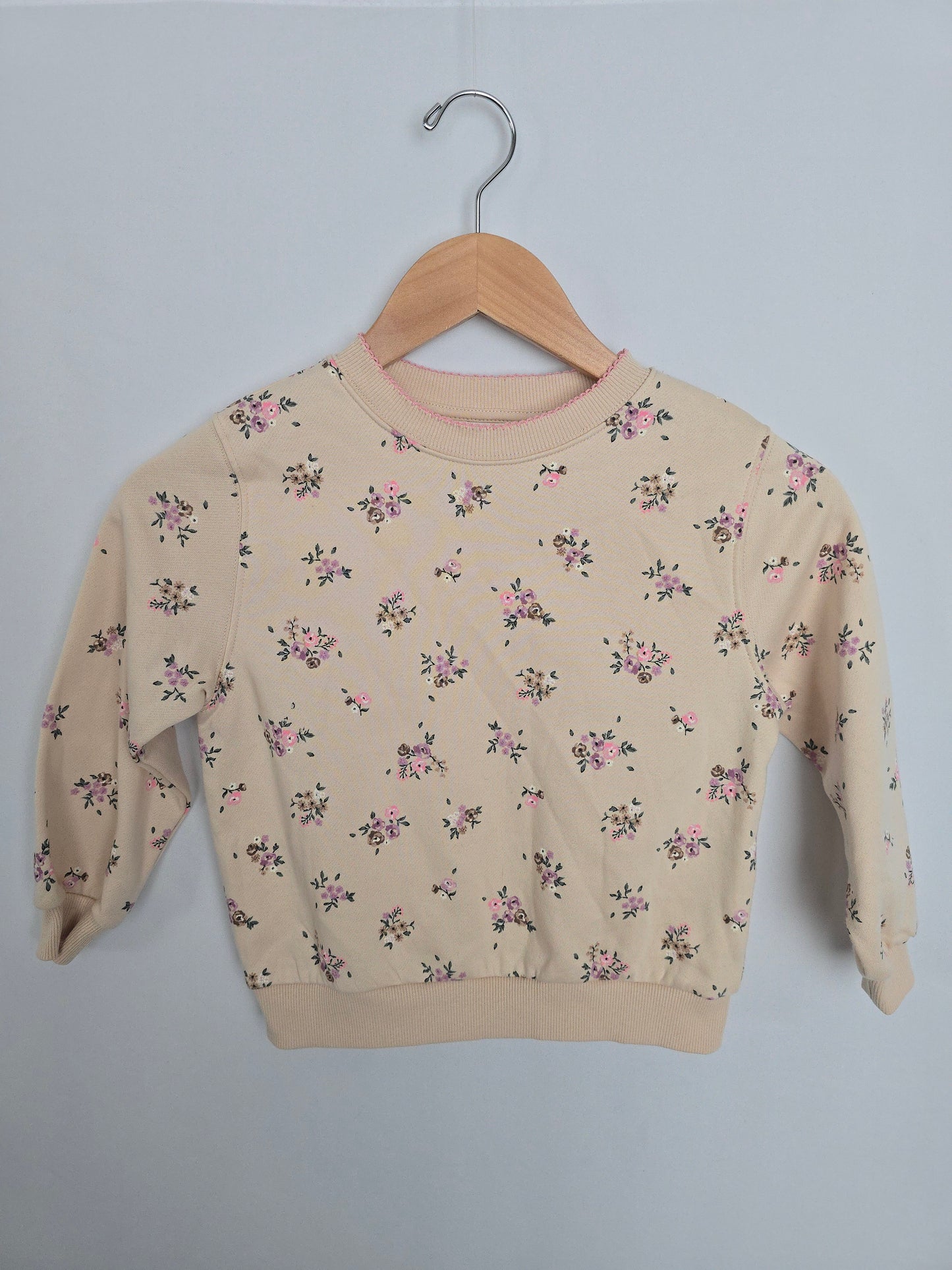 H&M Tan Floral Fancy Crew • 4-6 years