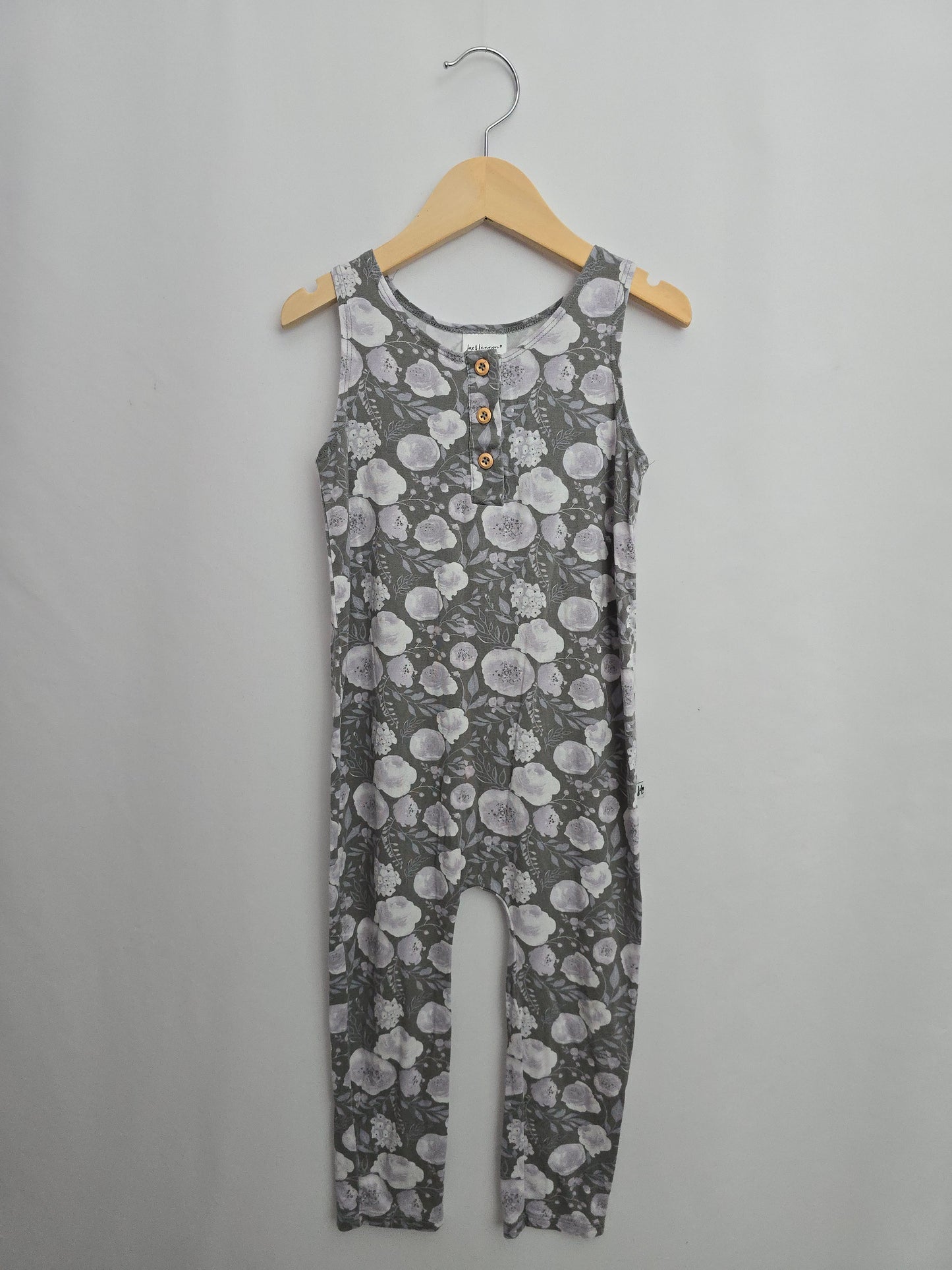 Jax & Lennon Grey Floral Tank Romper • 2-3 years