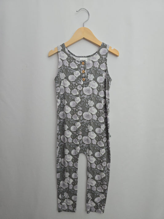 Jax & Lennon Grey Floral Tank Romper • 2-3 years