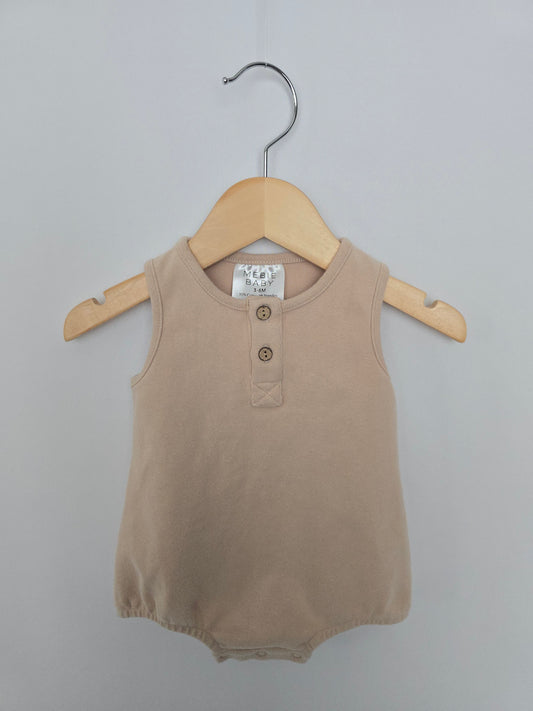 Mebie Baby Tan Bubble Romper • 3-6 months