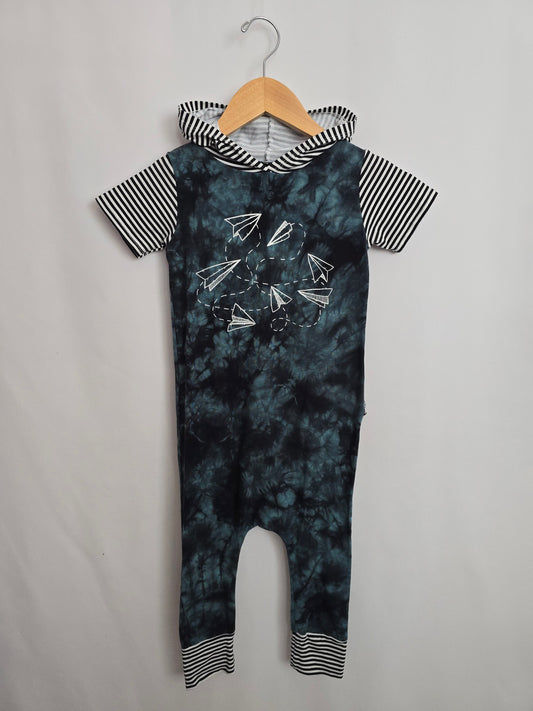 Rags Paper Airplane Hooded Romper • 3-4 years