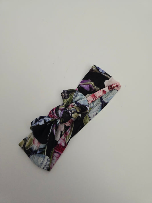 Posh Peanut Black Floral Small Bow Headband