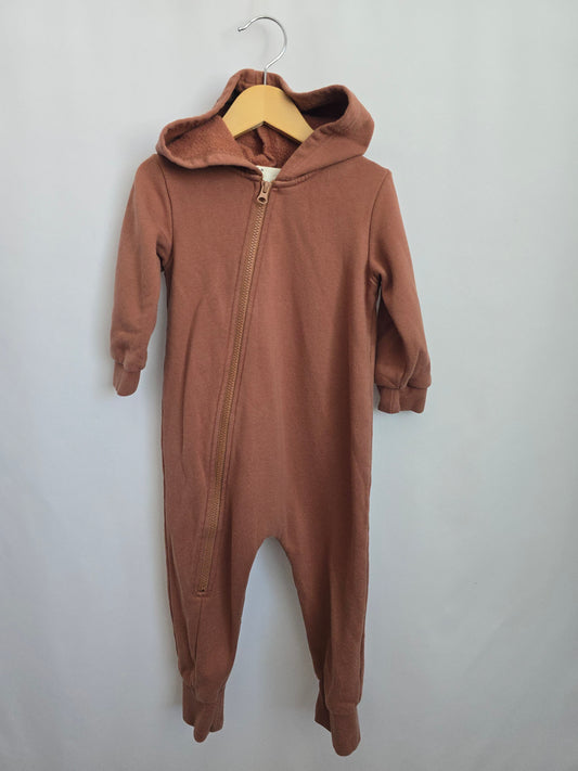 Little Rowe Brown Zip Romper • 2 years