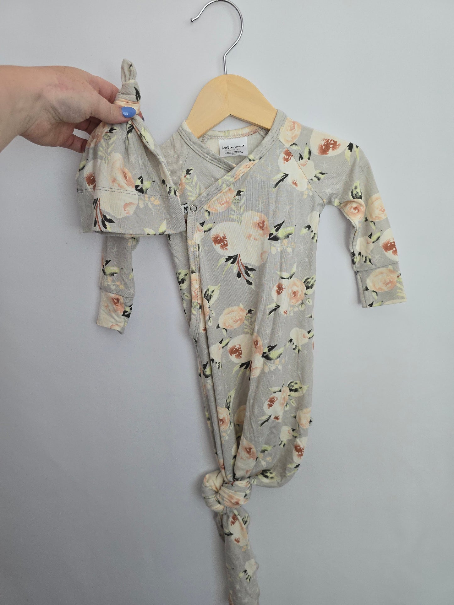 Jax & Lennon Blushing Floral Knotted Hat & Gown • Newborn