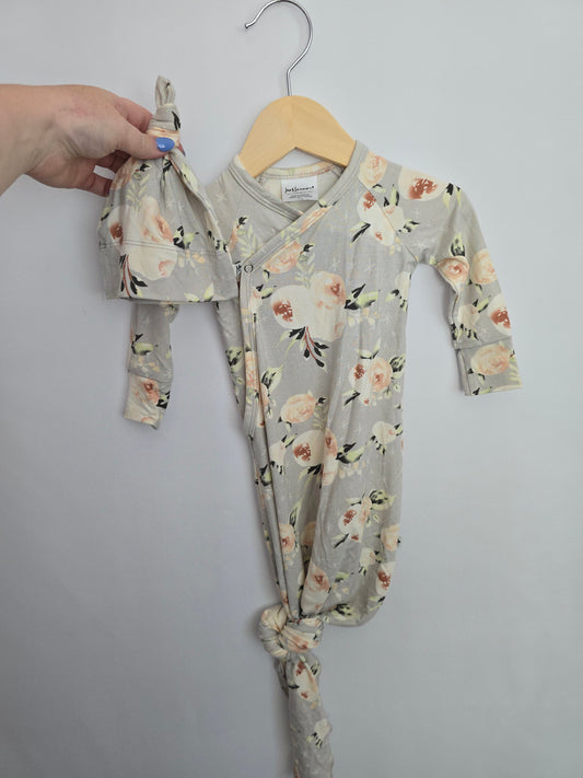 Jax & Lennon Blushing Floral Knotted Hat & Gown • Newborn