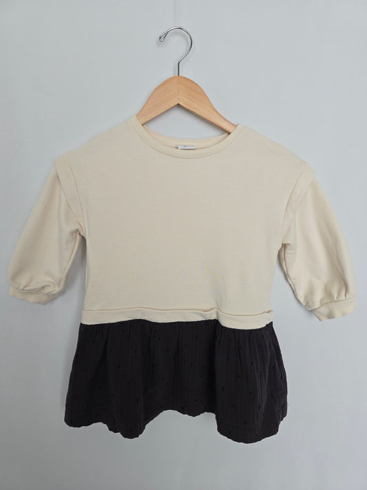 Zara Ivory/Grey Sweatshirt Dress • 3-4 years