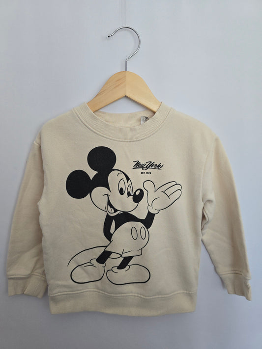 H&M Cream Mickey Crewneck • 2-4 years