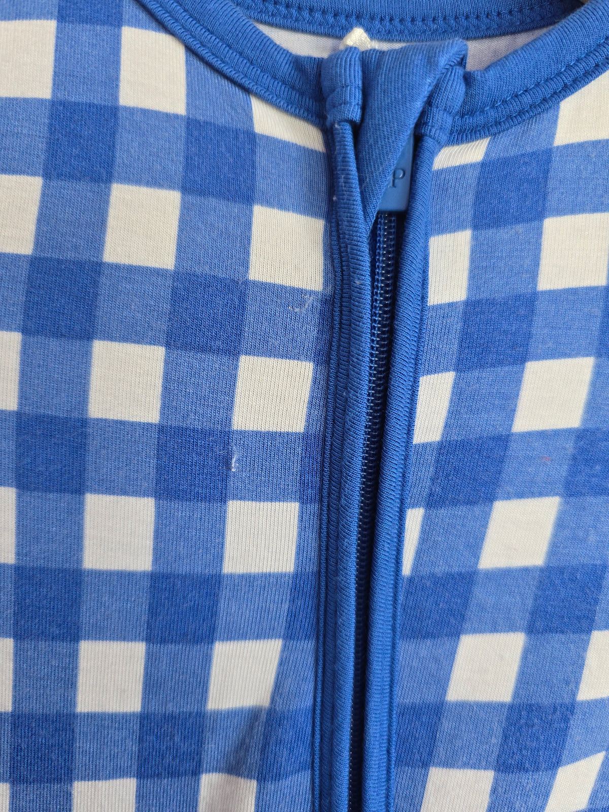 Posh Peanut Blue Plaid Zip Romper • 0-3 months
