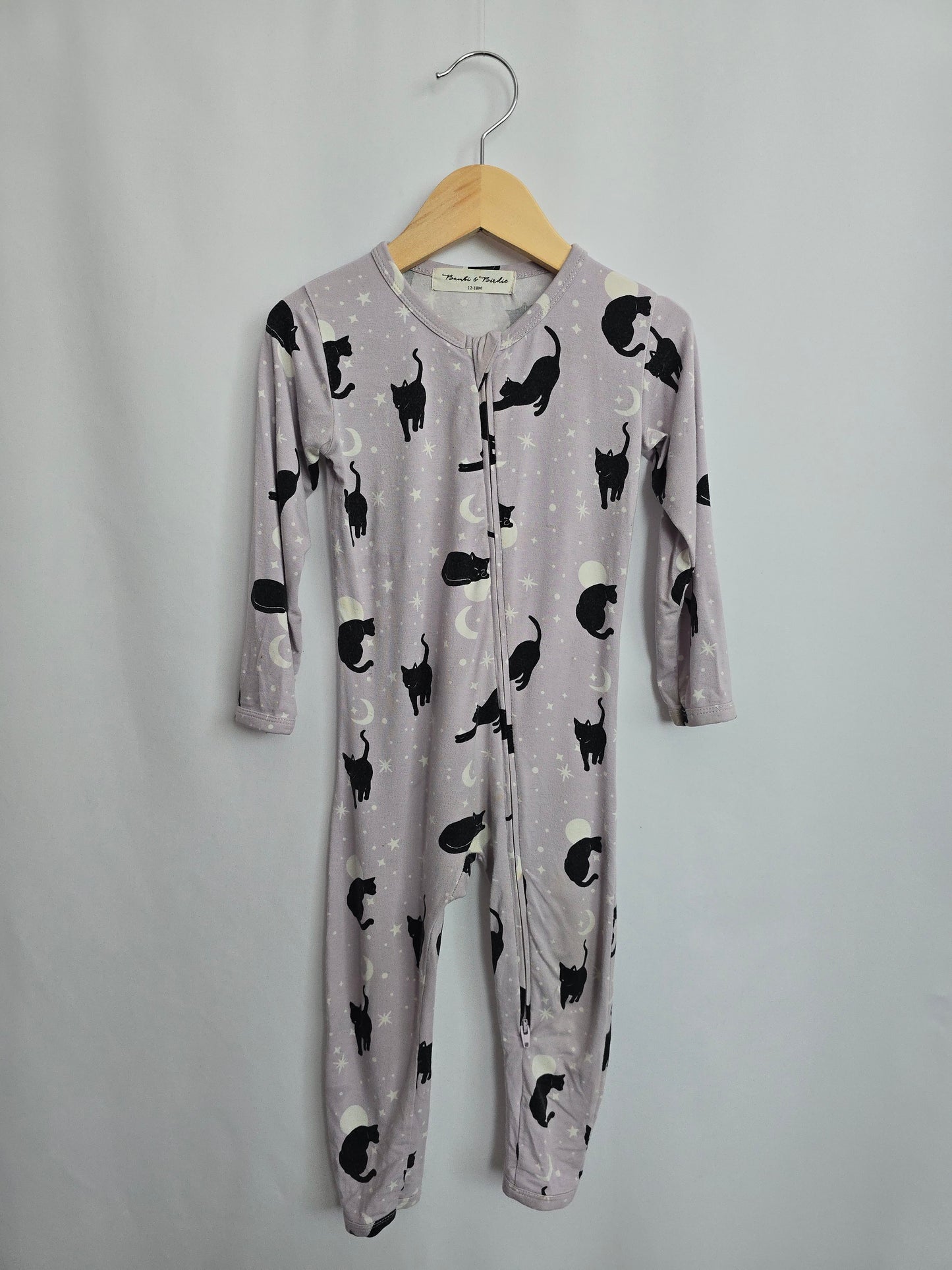 PLAY Bambi & Birdie Purple Cats Zip Romper • 12-18 months