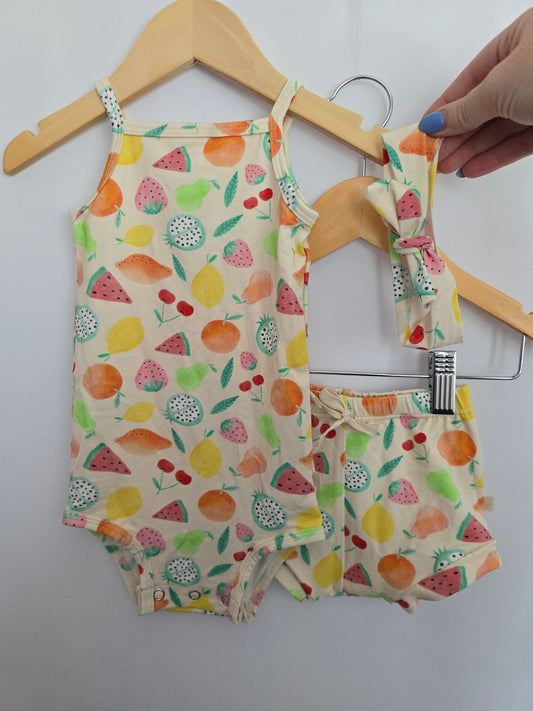 Jax & Lennon Fruity Tank Bodysuit, Shorties & Headband • 6-12 months