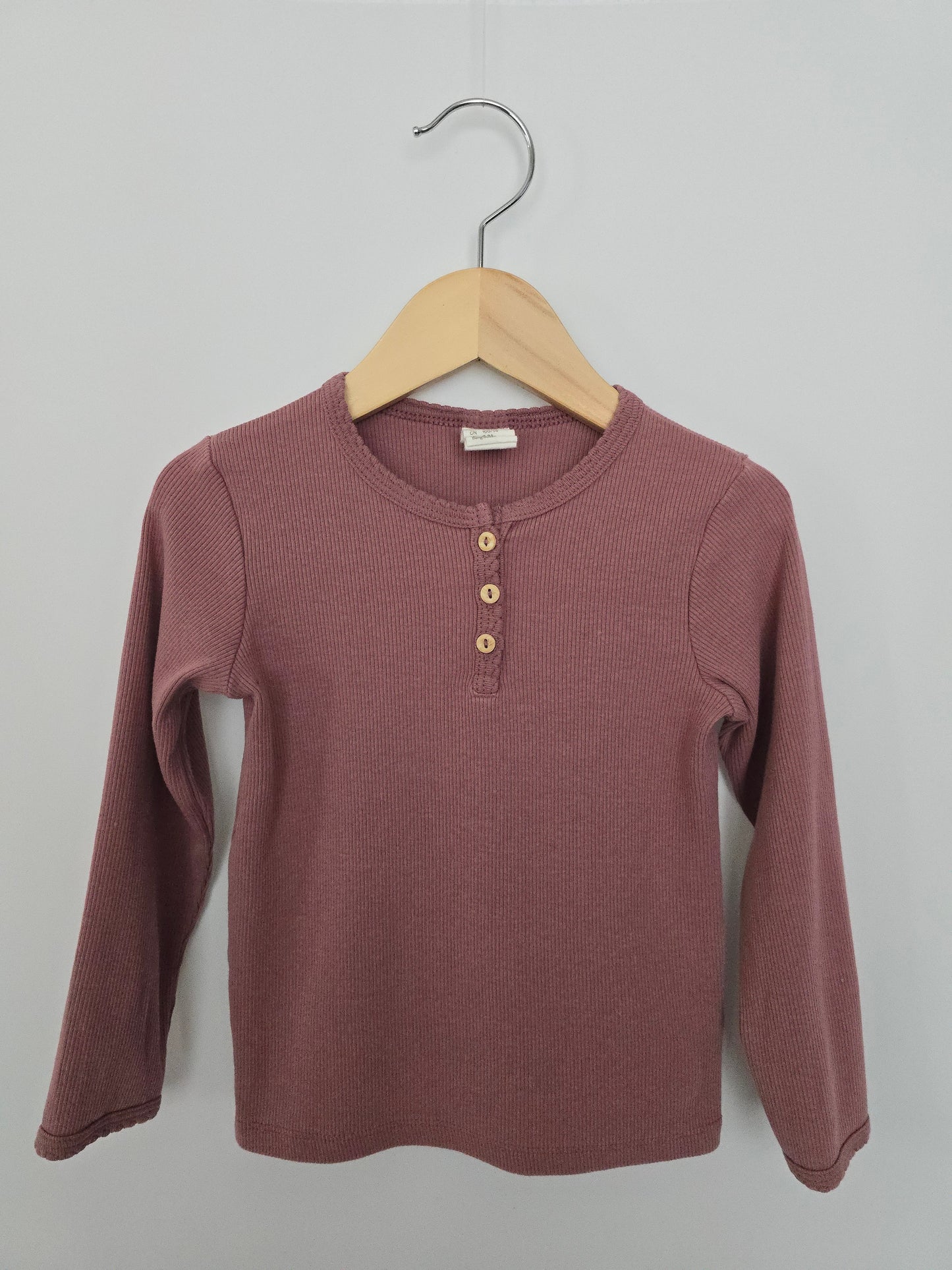 H&M Dusty Mauve Ribbed Long Sleeve Shirt • 2-3 years