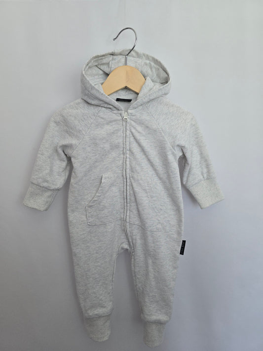 Little Bipsy Light Grey Hooded Zip Romper • 6-9 months