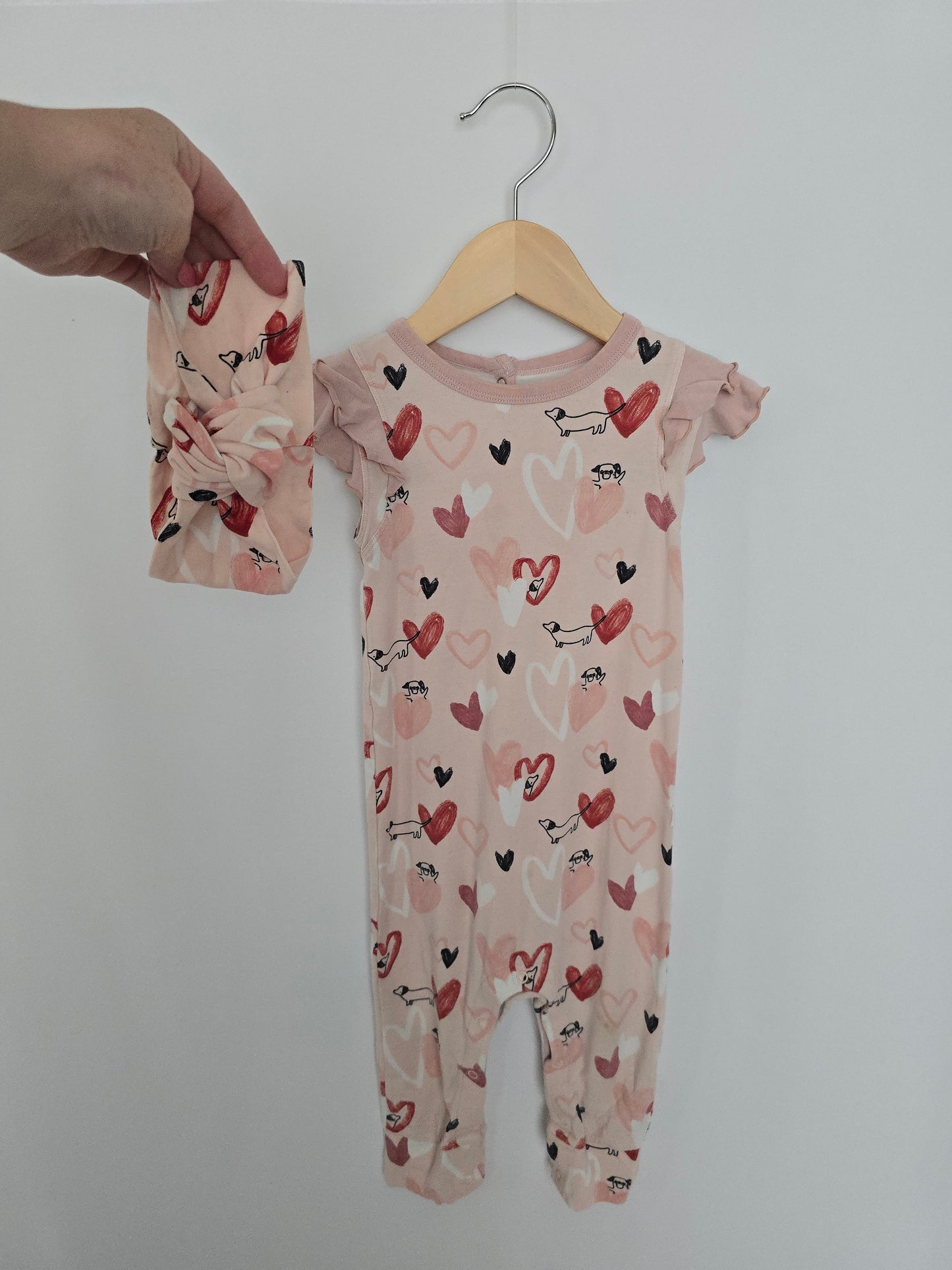 PLAY Loulou Lollipop Love Puppies Ruffle Romper & Matching Headband • 12-18 months