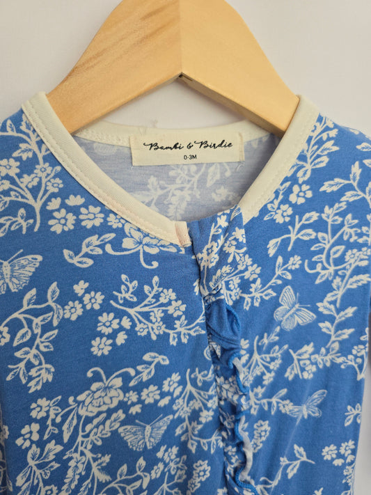 PLAY Bambi & Birdie Blue Floral Zip Romper • 0-3 months