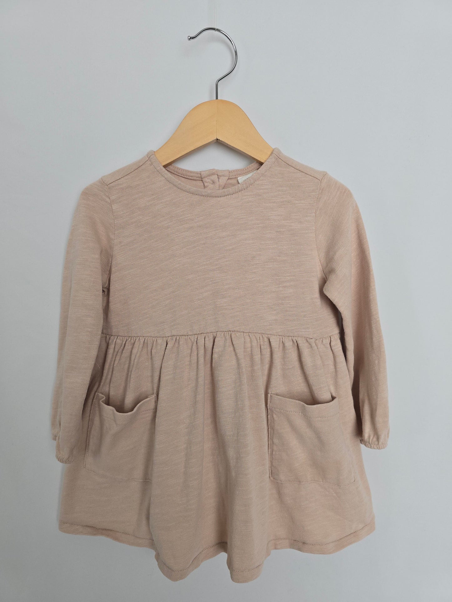 H&M Beige Cotton Pocket Dress • 12-18 months