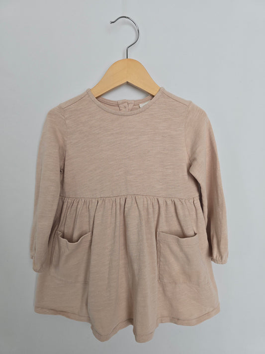 H&M Beige Cotton Pocket Dress • 12-18 months