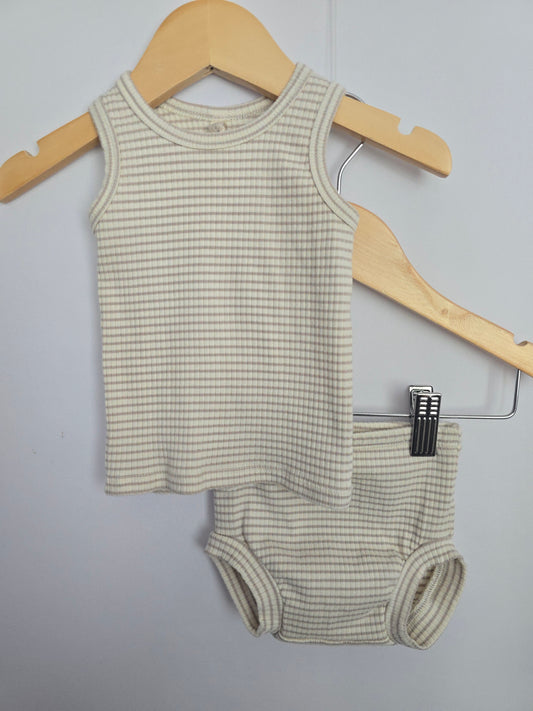 Quincy Mae Cream Striped Tank & Bummies Set • 3-6 months