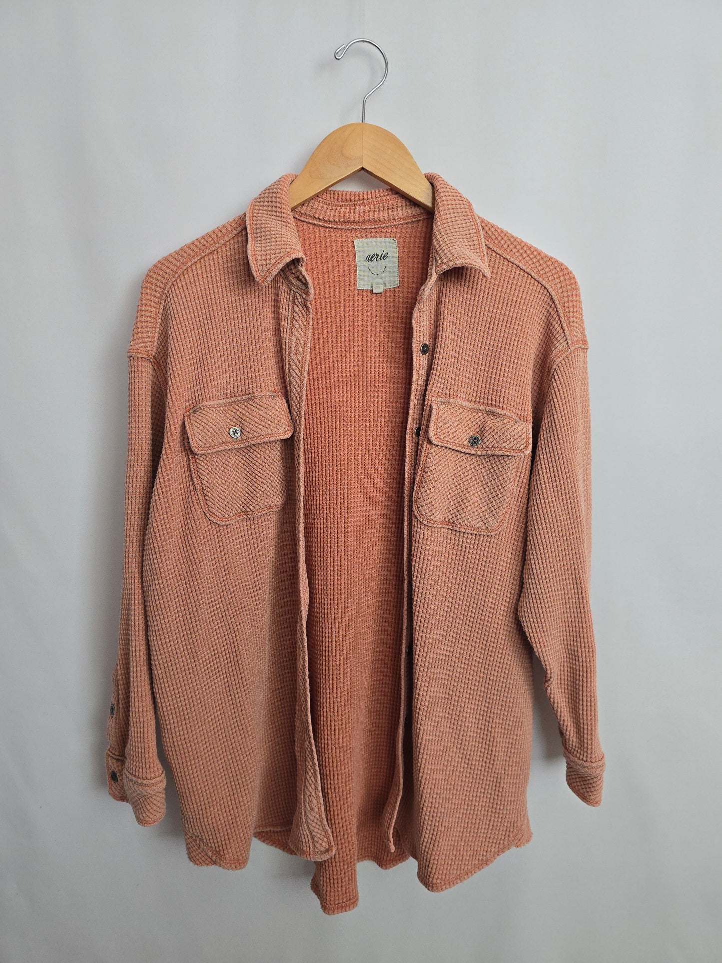 Aerie Coral Waffle Oversized Shacket • X-Small