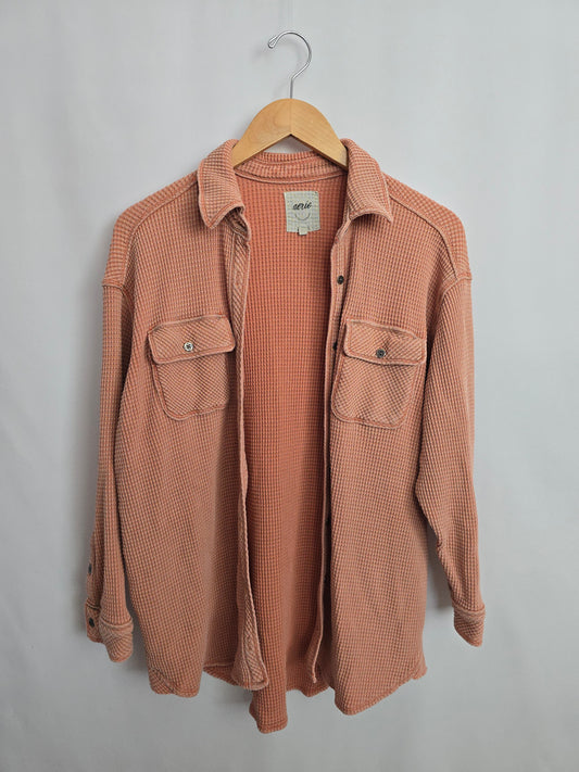 Aerie Coral Waffle Oversized Shacket • X-Small