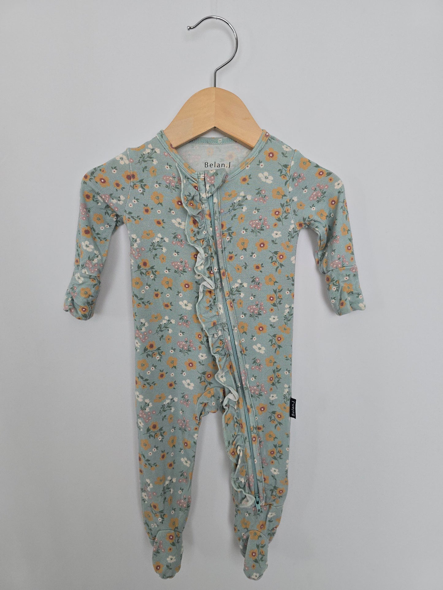Belan J Mint Floral Zip Footie • 0-3 months