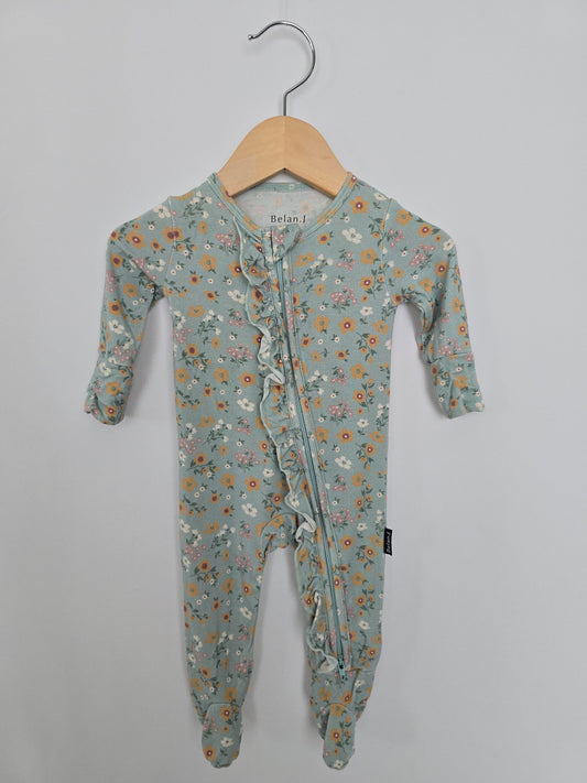 Belan J Mint Floral Zip Footie • 0-3 months
