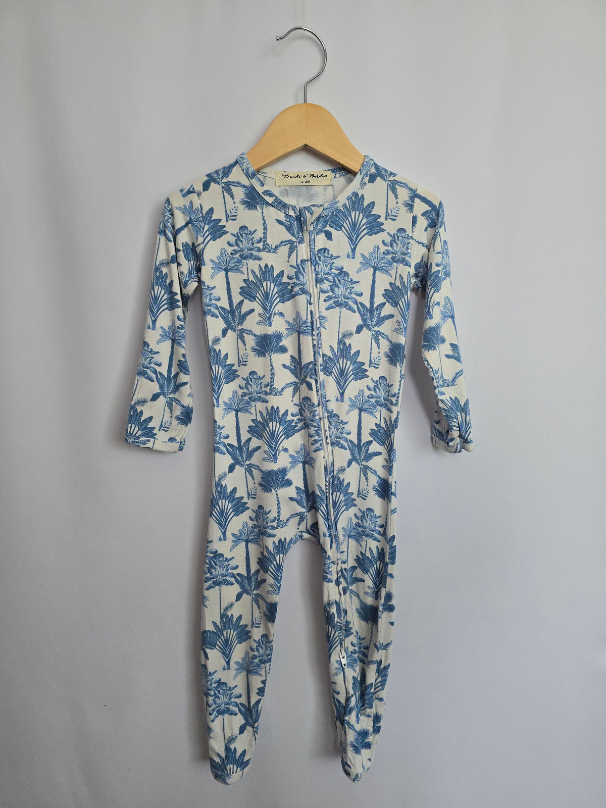 Bambi & Birdie Blue Palms Zip Romper • 12-18 months