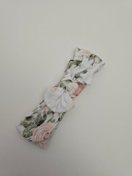 Posh Peanut White Floral Small Bow Headband