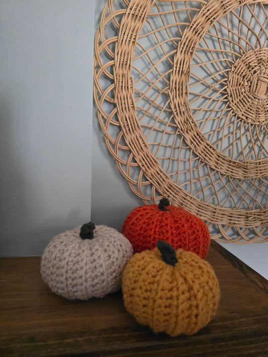 3 Pack Crochet Pumpkin Small, Medium, Large • Pumpkin Spice, Champagne, Harvest Gold