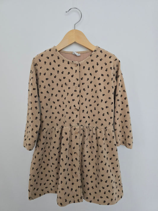 Zara Tan Cord Floral Dress • 4-5 years