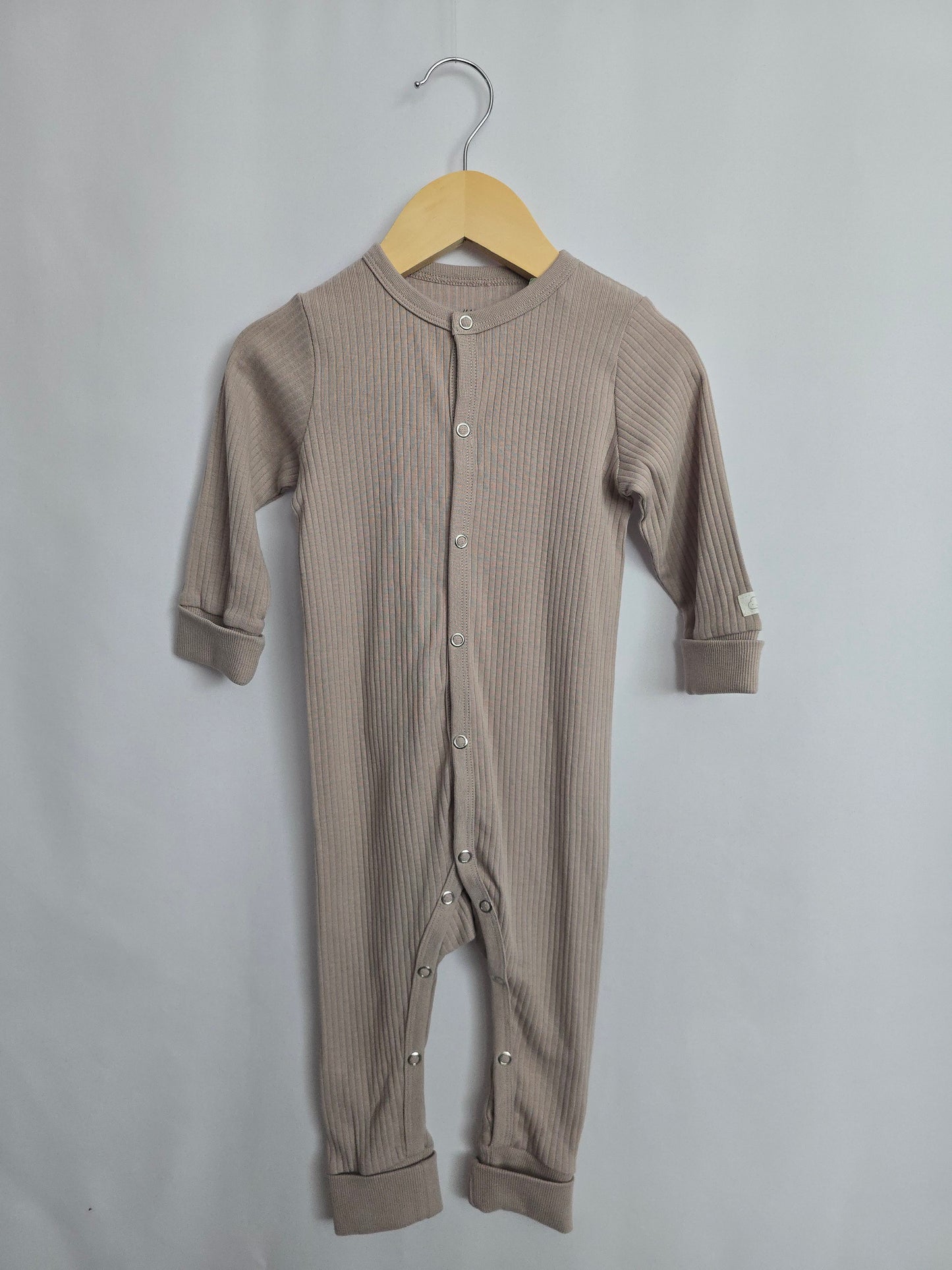 NEW H&M Taupe Ribbed Zip Romper • 6-9 months