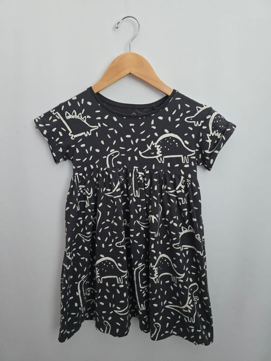 Next Grey Dino Babydoll Dress • 6-7 years