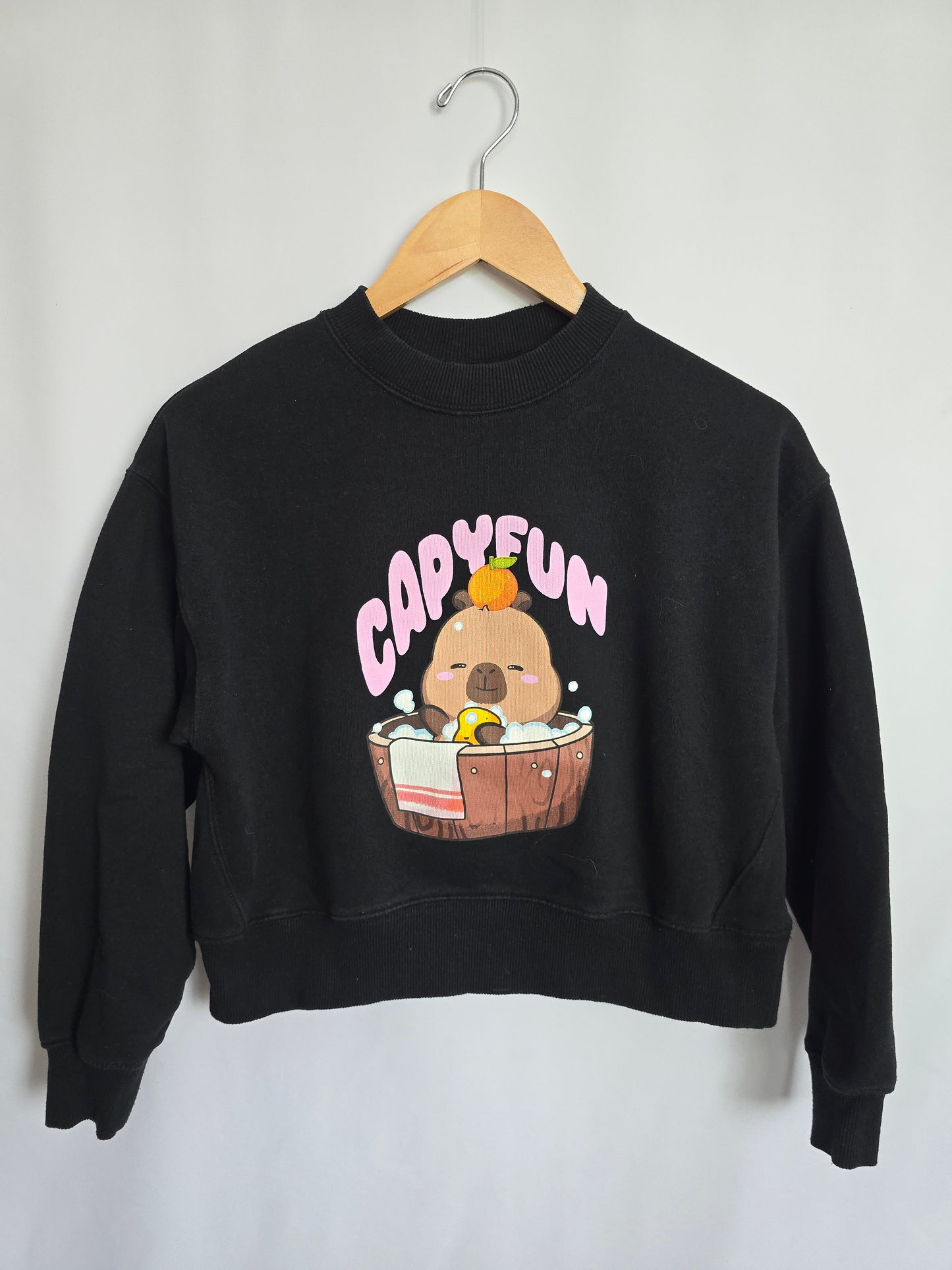 Zara CapyFun Black Crewneck • 12-13 years