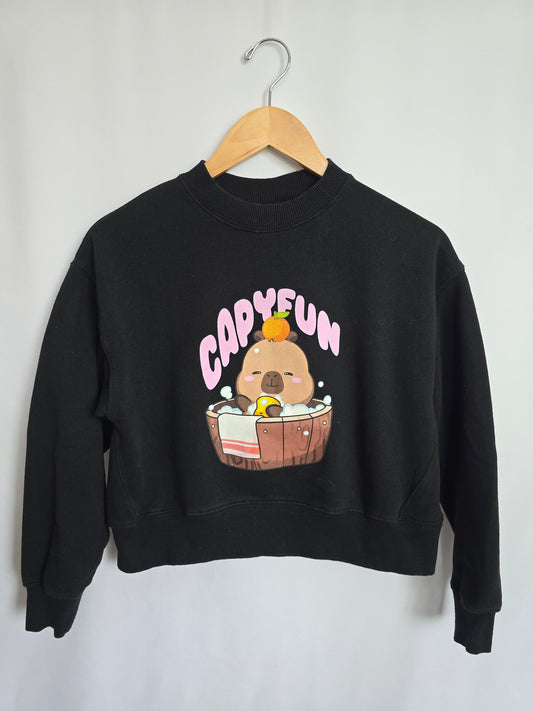 Zara CapyFun Black Crewneck • 12-13 years