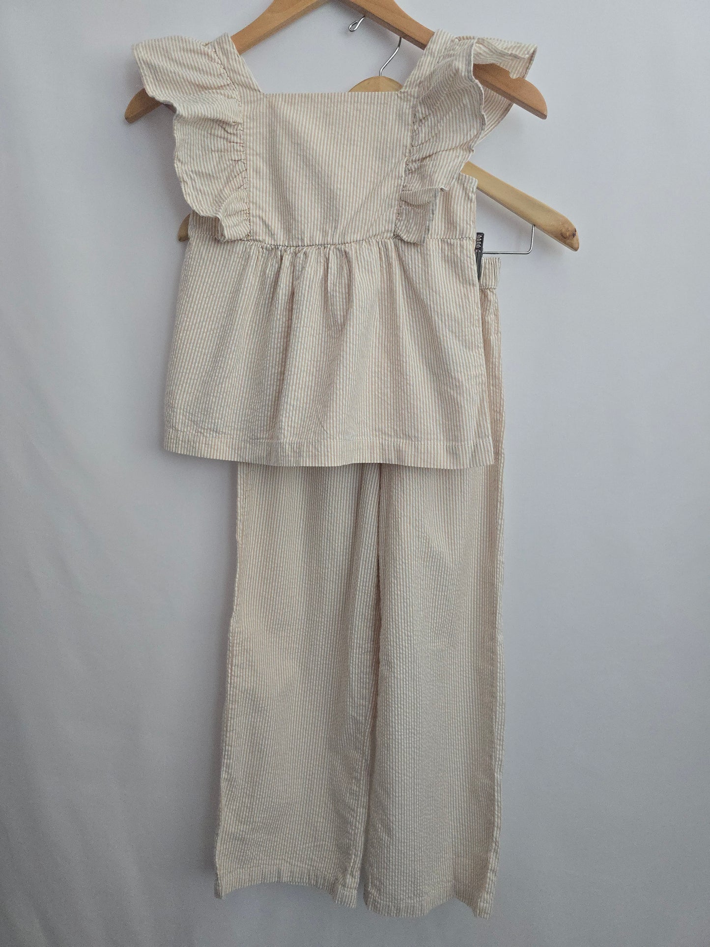 NEW H&M Caramel Stripe Ruffle Cotton Set • 7-8 years