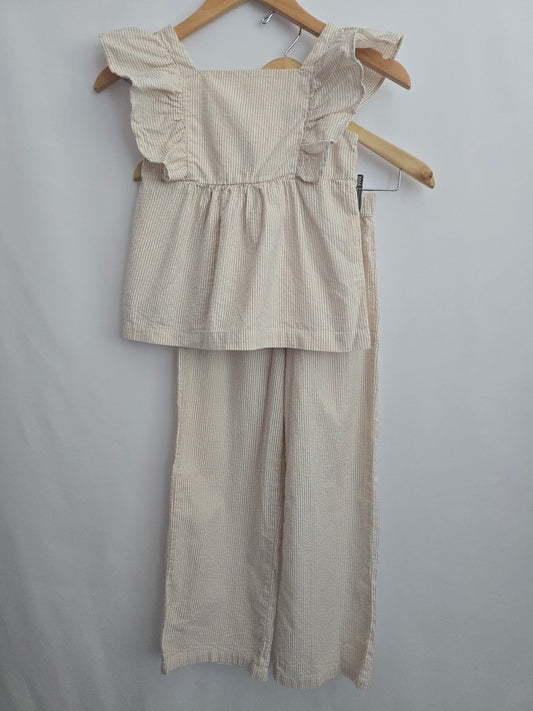 NEW H&M Caramel Stripe Ruffle Cotton Set • 7-8 years
