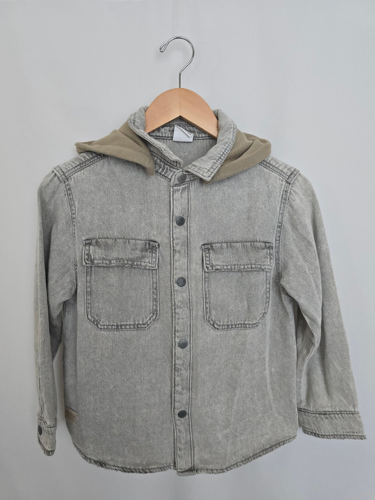 Zara Grey Wash Denim Hooded Shacket • 9 years