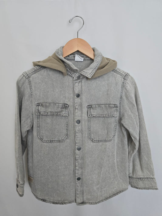 Zara Grey Wash Denim Hooded Shacket • 9 years