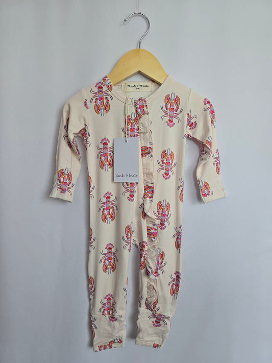 NEW Bambi & Birdie Ruffle Lobster Zip Romper • 3-6 months