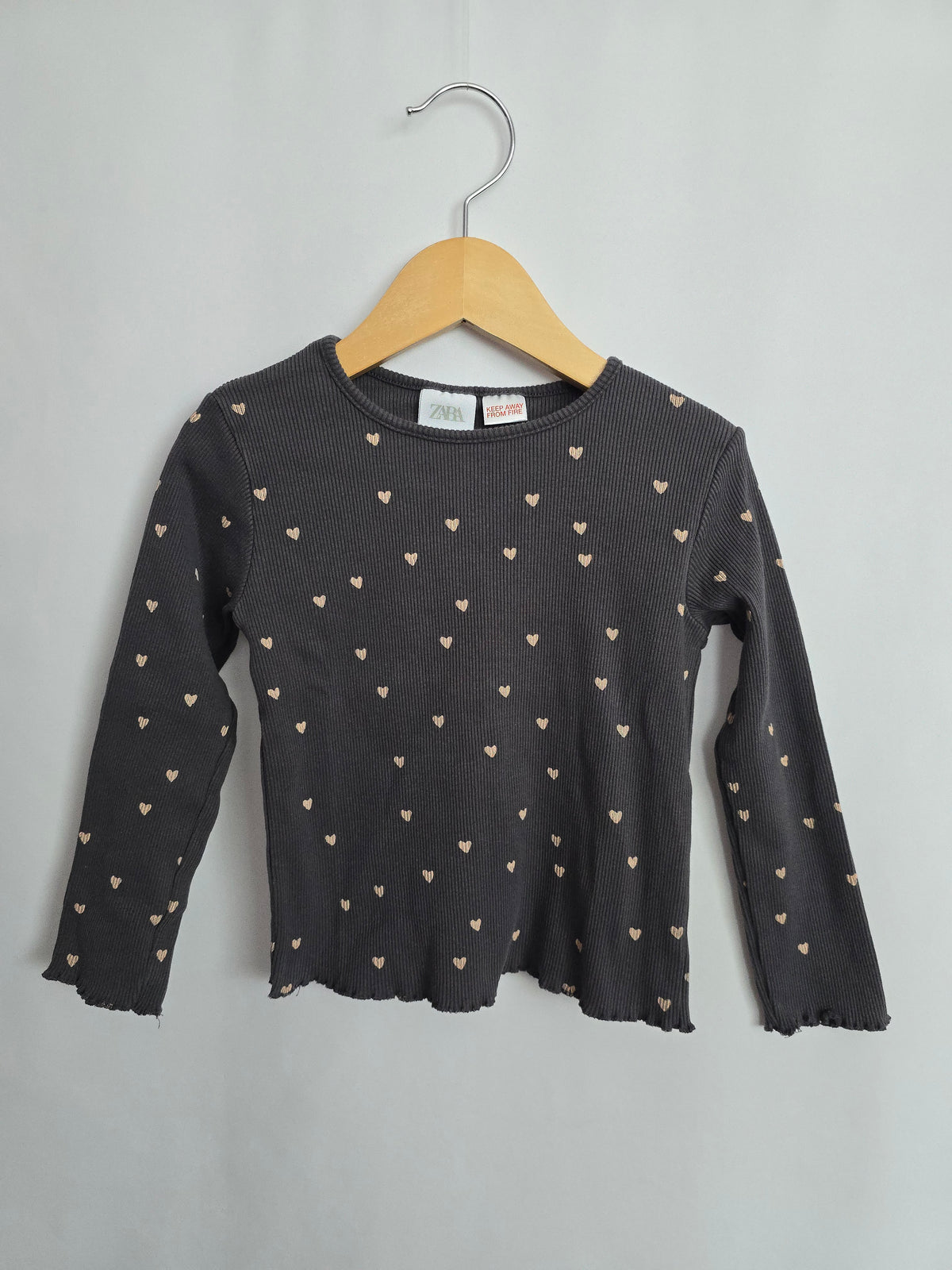 Zara Ribbed Hearts Long Sleeve Shirt • 3-4 years