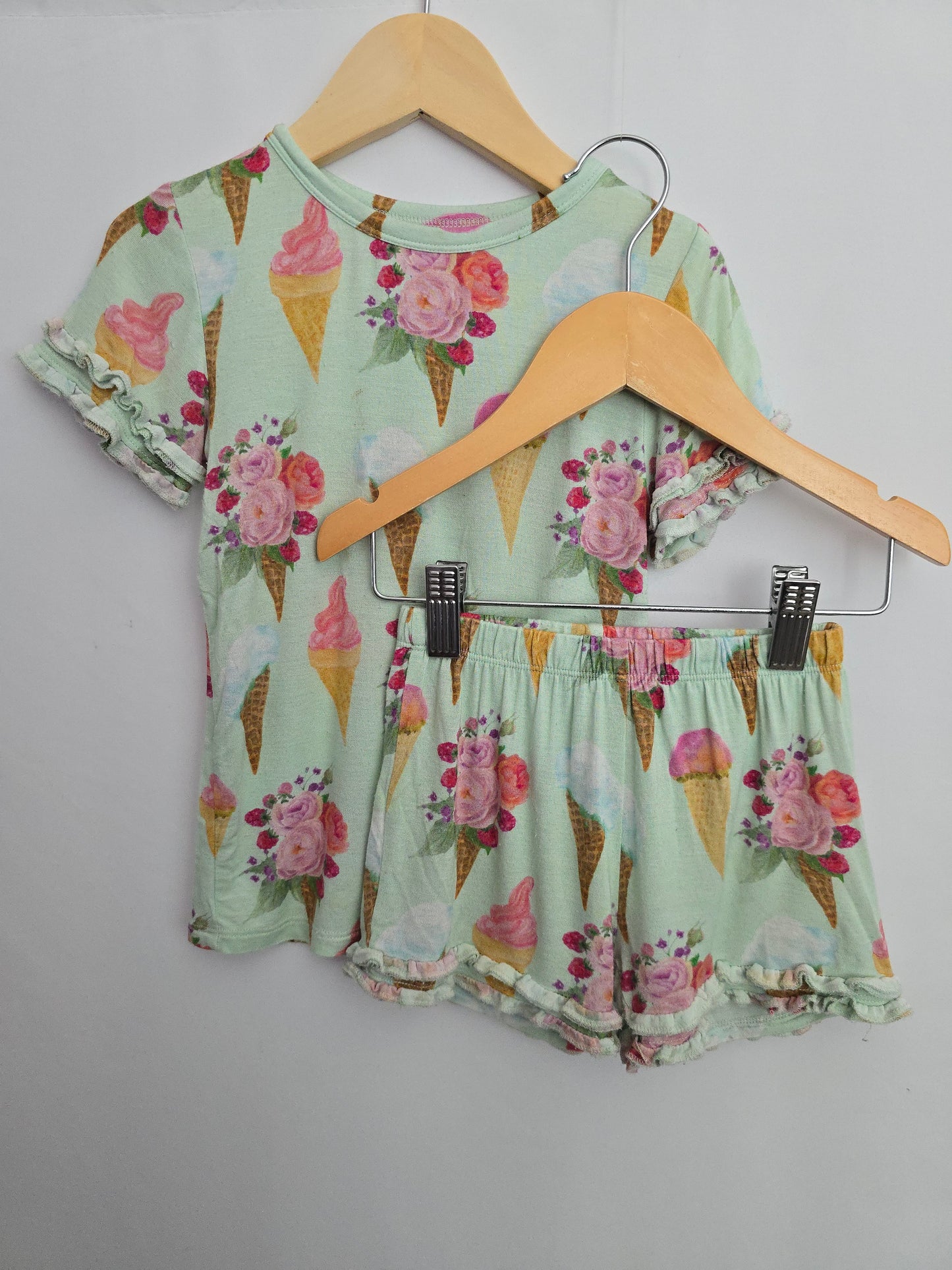 PLAY Teal Ice Cream Ruffle Shorts Pajama Set • 4 years