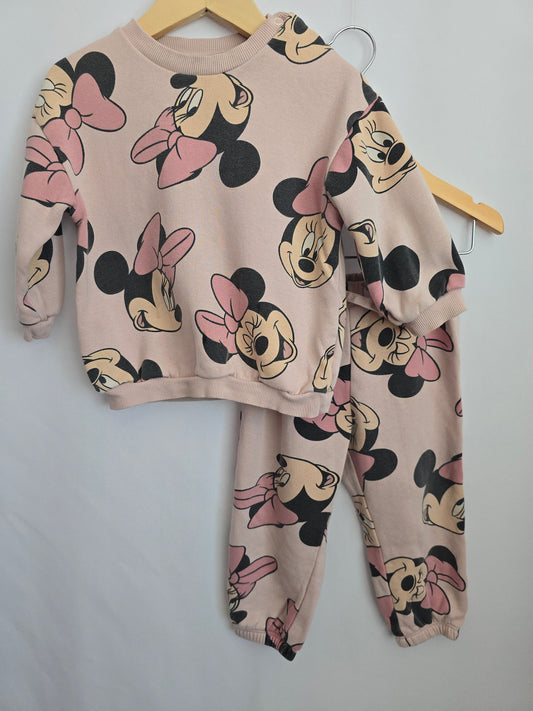 H&M Pink Minnie Crewneck & Joggers Set • 12-18 months