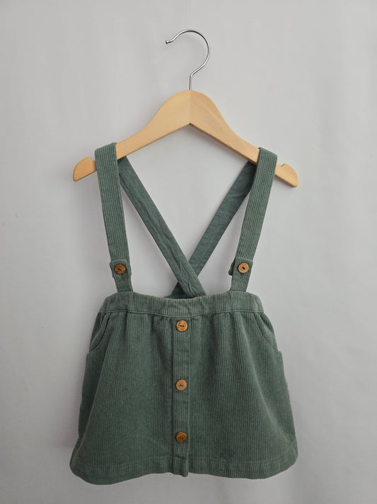 Zara Sage Green Cord Suspender Skirt • 18-24 months