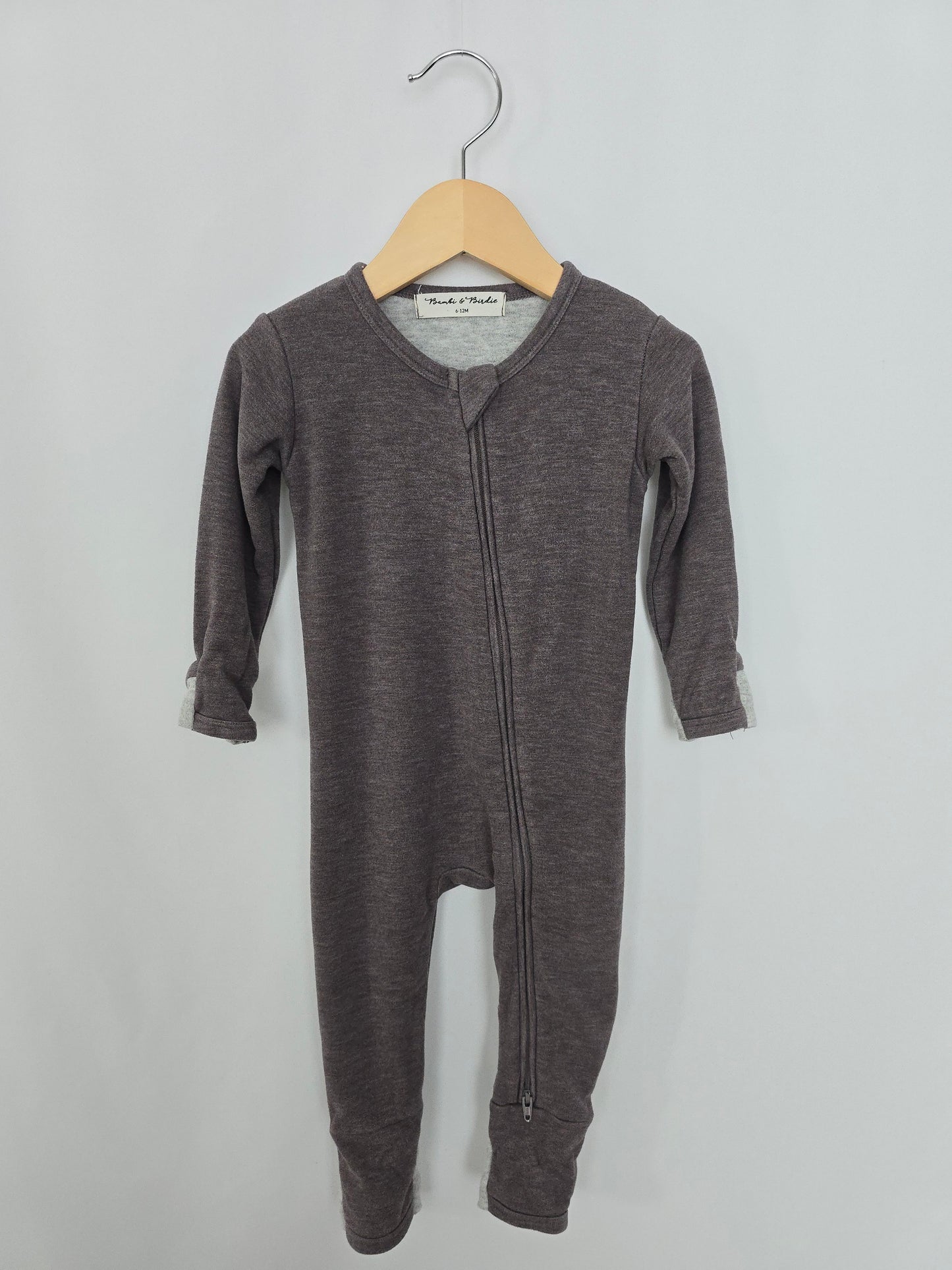 Bambi & Birdie Coffee Fleece Zip Romper • 6-12 months
