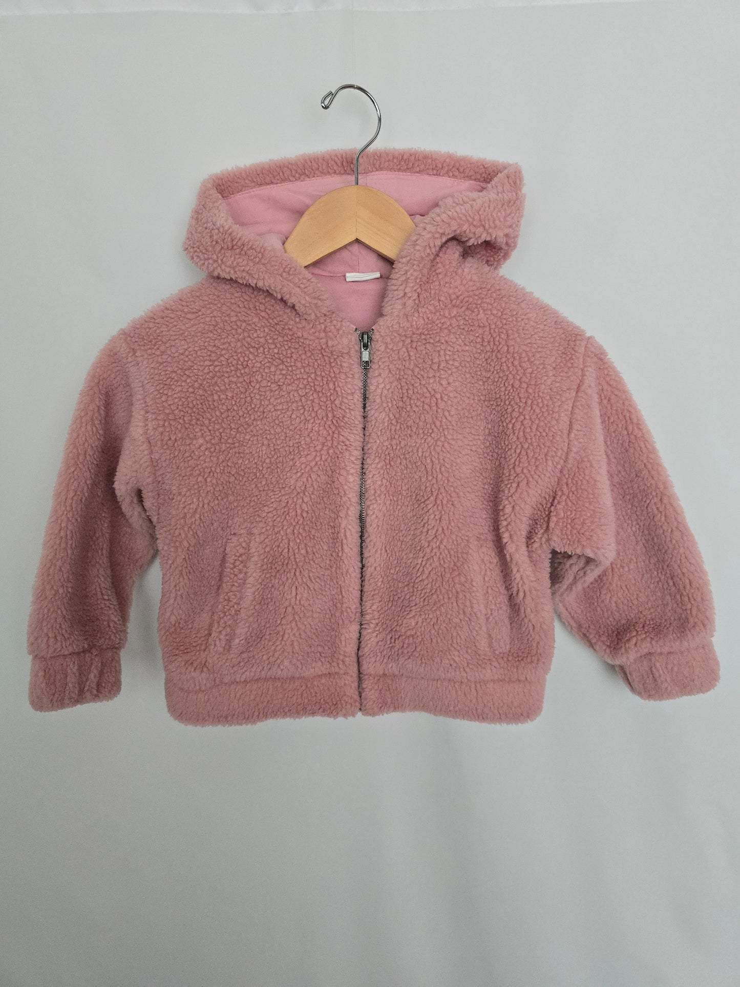 Zara Bubble Gum Sherpa Zip Hoodie • 5-6 years
