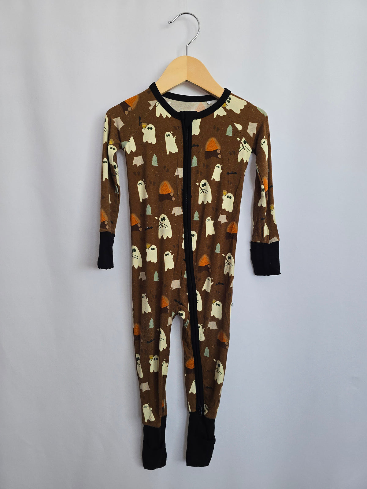 Stay Dreamy Brown Ghosts Zip Romper • 12-18 months