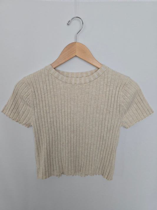 H&M Oat Ribbed Tee • 12-14 years